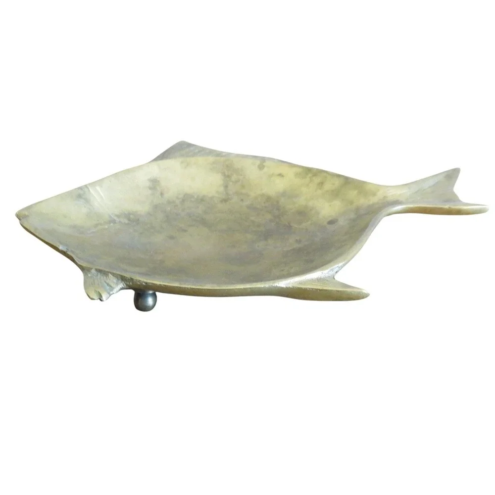 Vintage Brass Fish Trinket Dish Catchall Bowl Made in Hong Kong Mid Century 7in